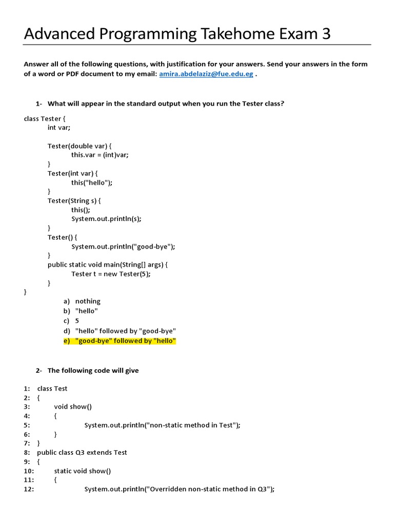 Advanced Programming Exam Questions | PDF | Class (Computer Programming ...