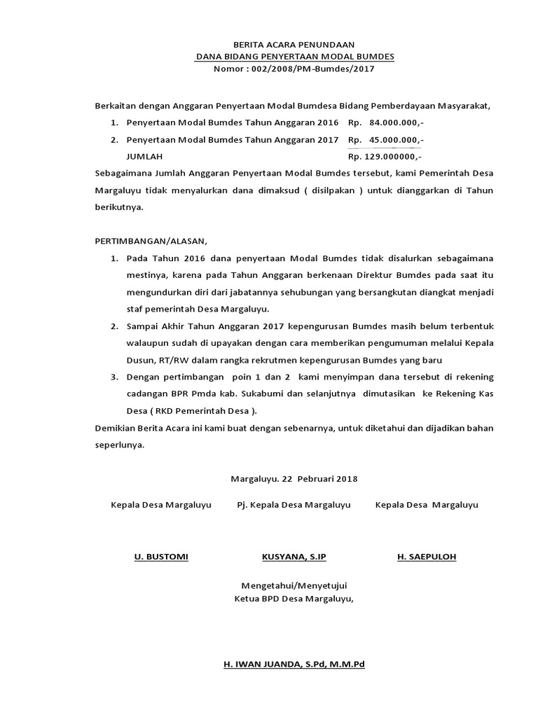 Berita Acara Dana Bumdes