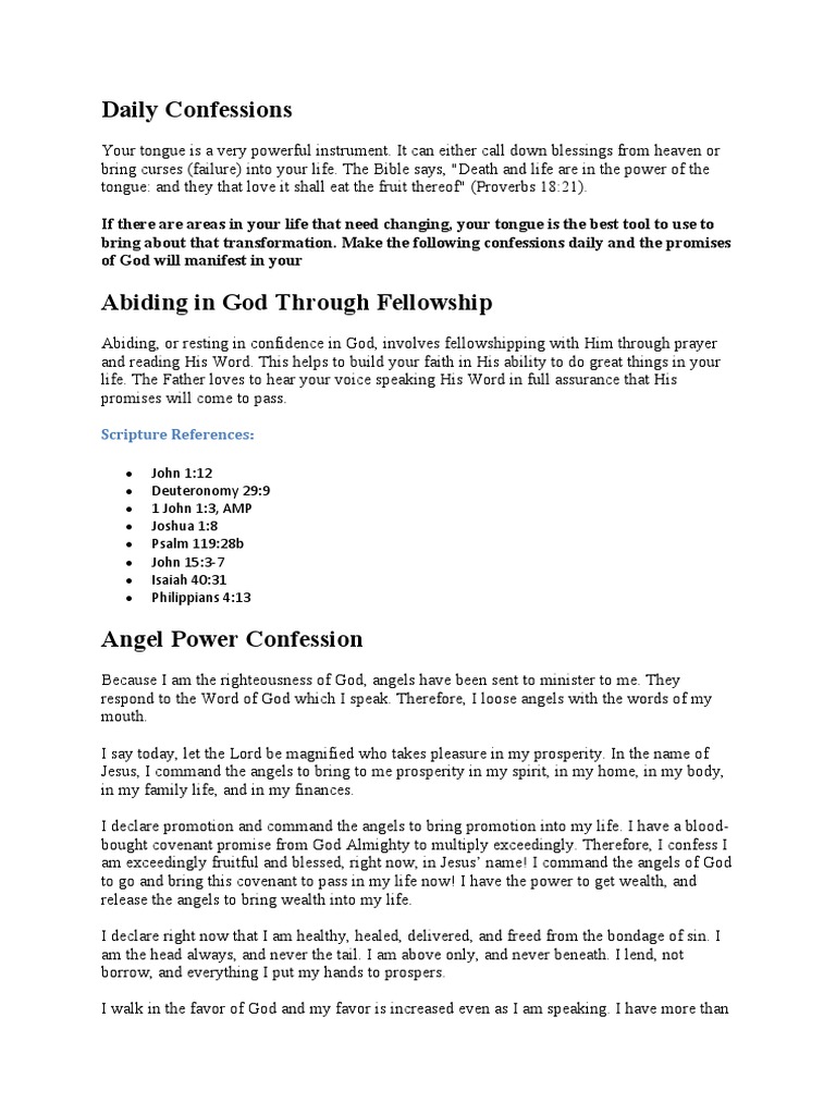 Daily Confessions: Scripture References | Download Free PDF | Prayer ...