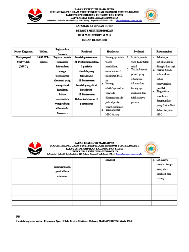 Format Laporan Kegiatan Rutin 1 Doc