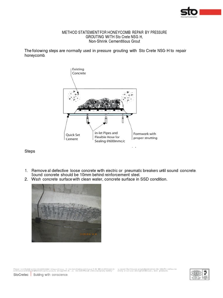 Honeycomb Repair Method: Pressure Grouting | PDF | Concrete | Civil  Engineering