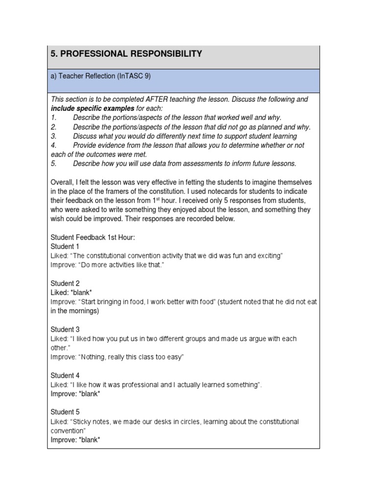 Teacher Reflection on Lesson Effectiveness | PDF | Educational ...