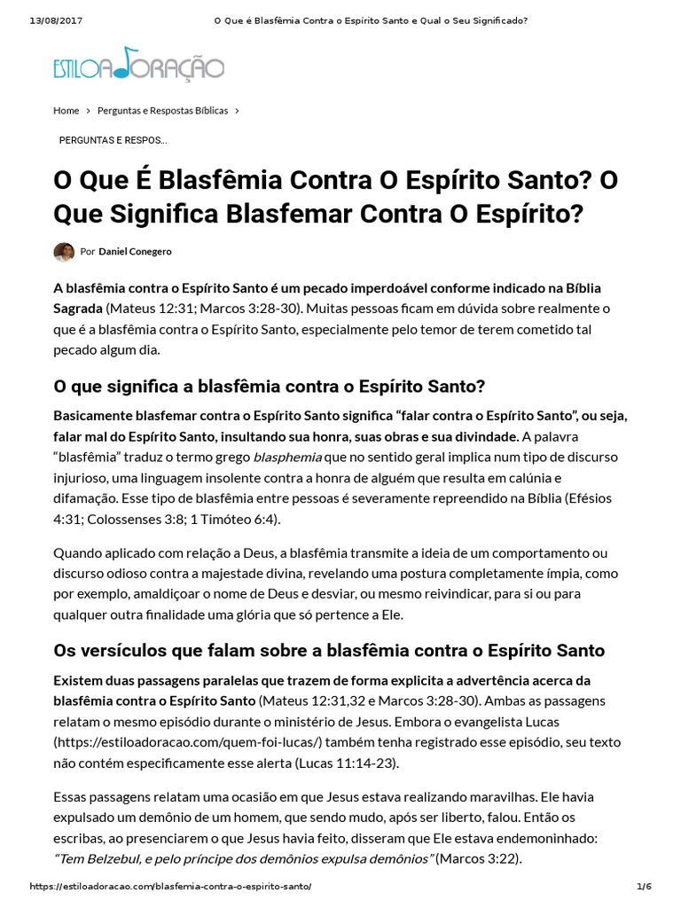 O Que é Blasfêmia Contra o Espírito Santo e Qual o Seu Significado ...