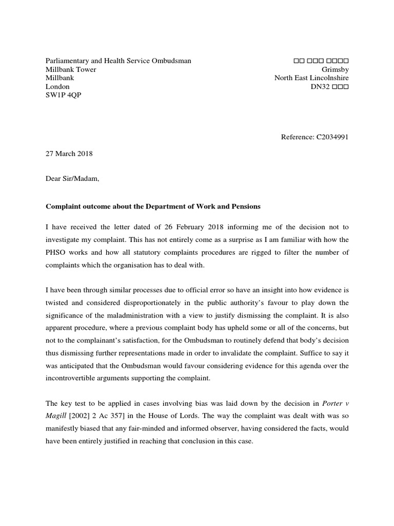 PHSO 27 March 2018 Letter Annex - R PDF | PDF | Complaint | Evidence