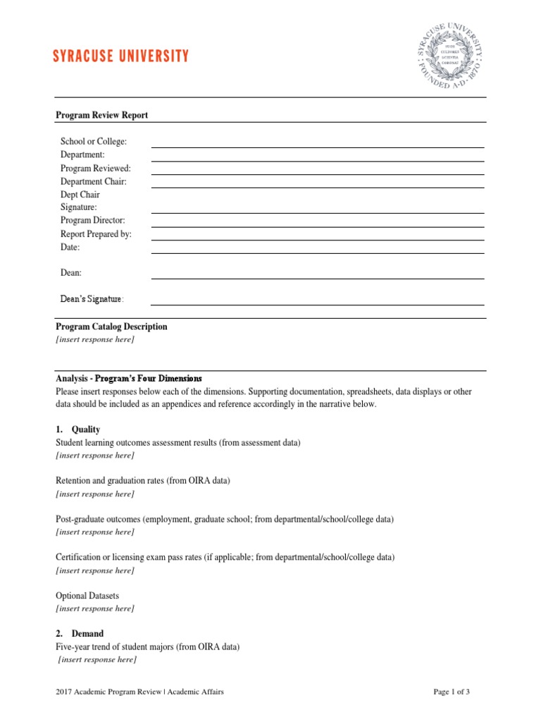2017 Academic Program Review Template | PDF | Course Credit ...