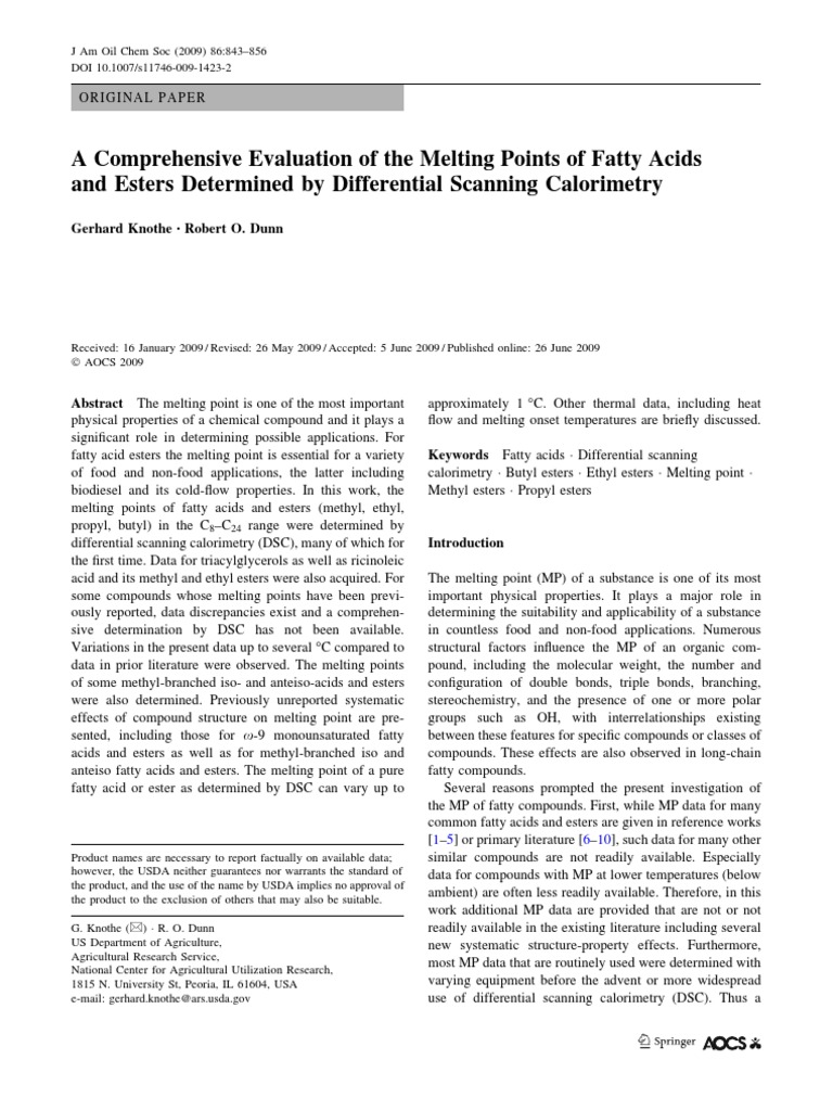 Fatty Acids Melting Point PDF Differential Scanning Calorimetry Ester