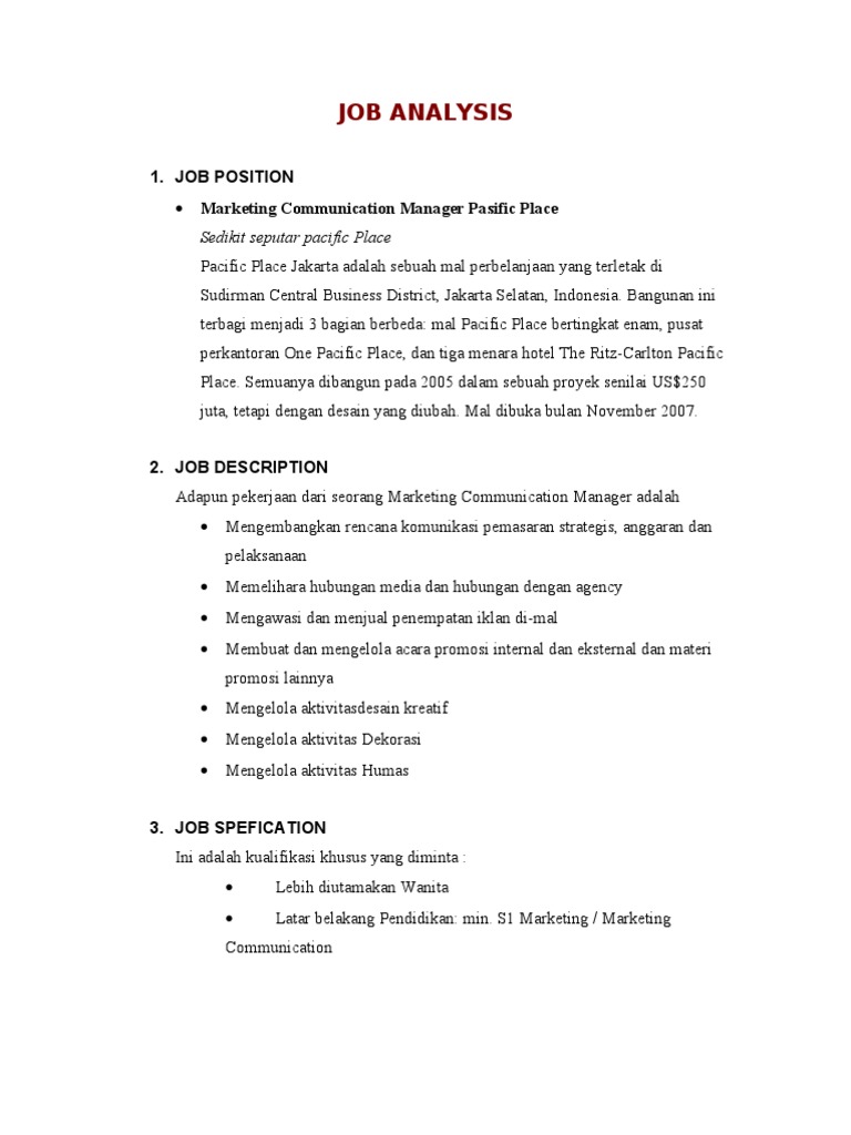 Job Analysis | PDF | Bisnis