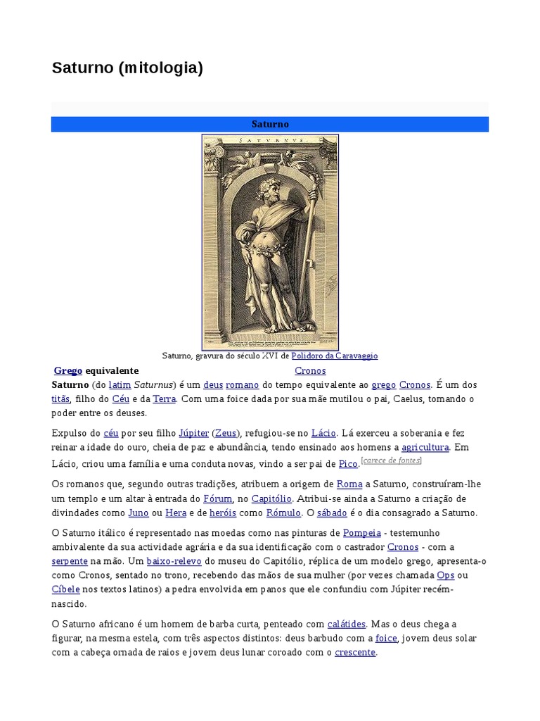 Saturno: Deus do Tempo na Mitologia | PDF | Mitologia italiana | Religiões  mediterrâneas antigas, image size:768x1024