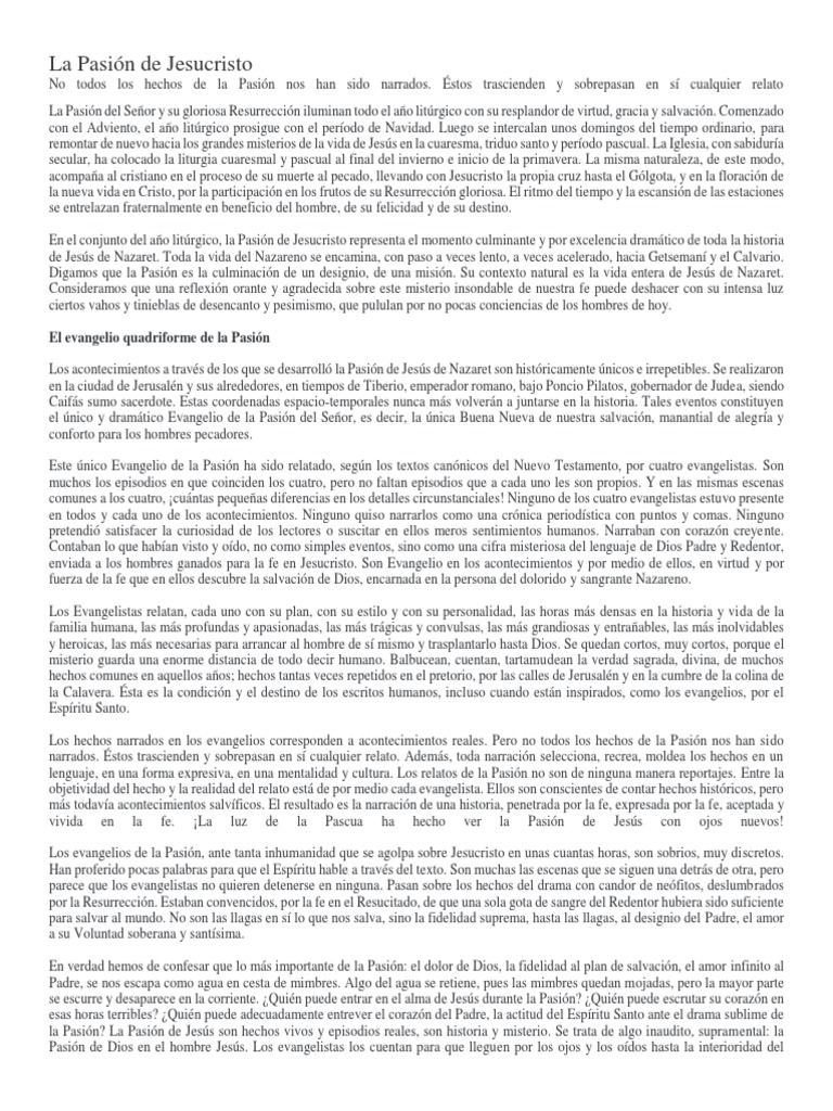 La Pasión de Jesucristo: Un Misterio de Fe | PDF | Cristo (título) | Amor