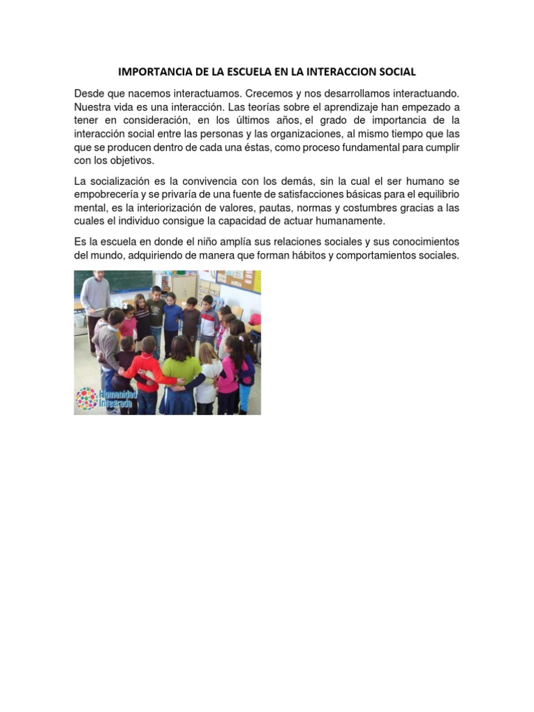 Importancia de La Escuela en La Interaccion Social | PDF