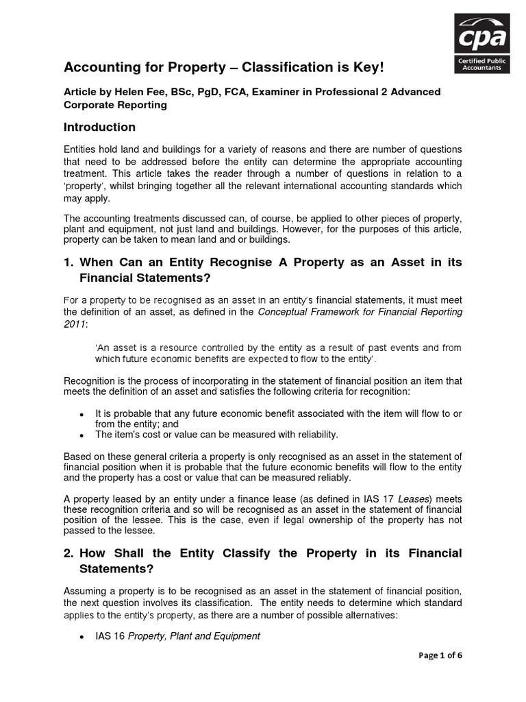 Accounting For Property Classification Is Key PDF International
