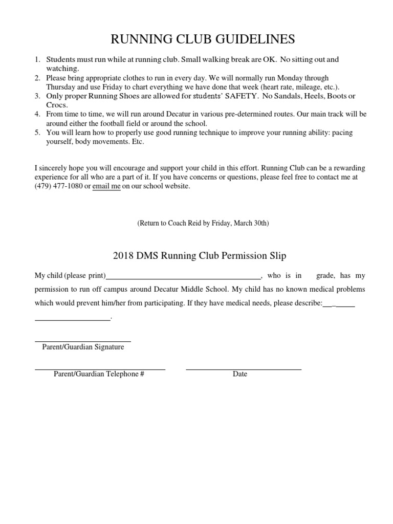 16-17 Running Club Slip | PDF