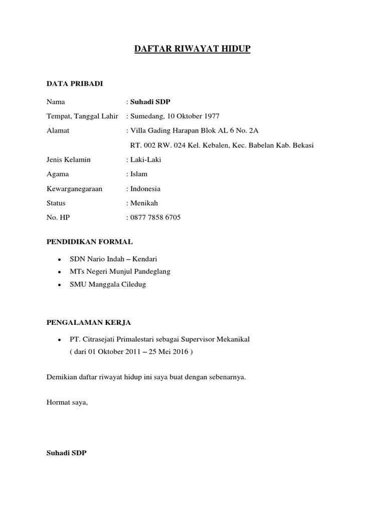 Daftar Riwayat Hidup Docx