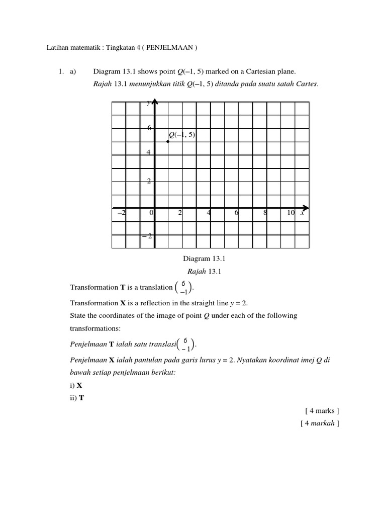 Latihan Matematik F4 Penjelmaan Pdf Pengukuran Geometris Sistem Koordinat Kartesius