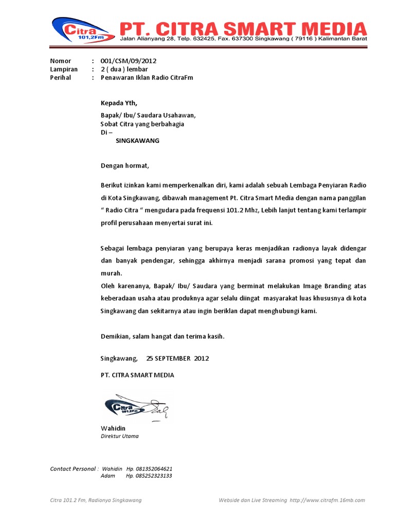 Surat Penawaran Iklan