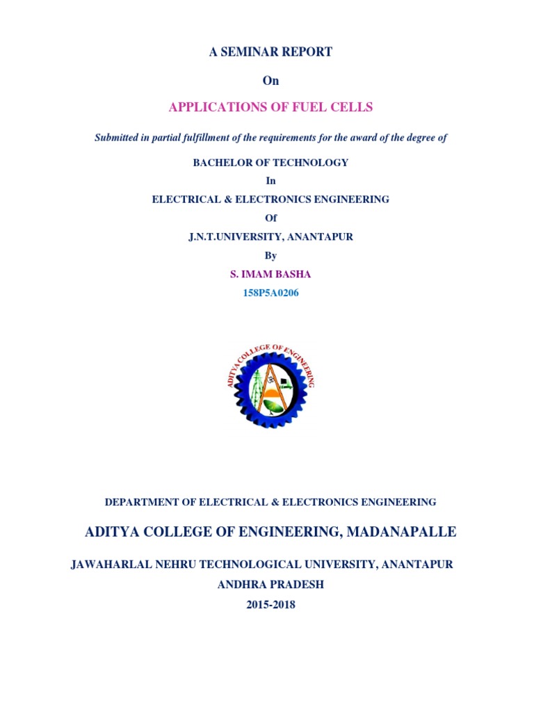 Applications of Fuel Cells A Seminar Report On PDF Fuel Cell