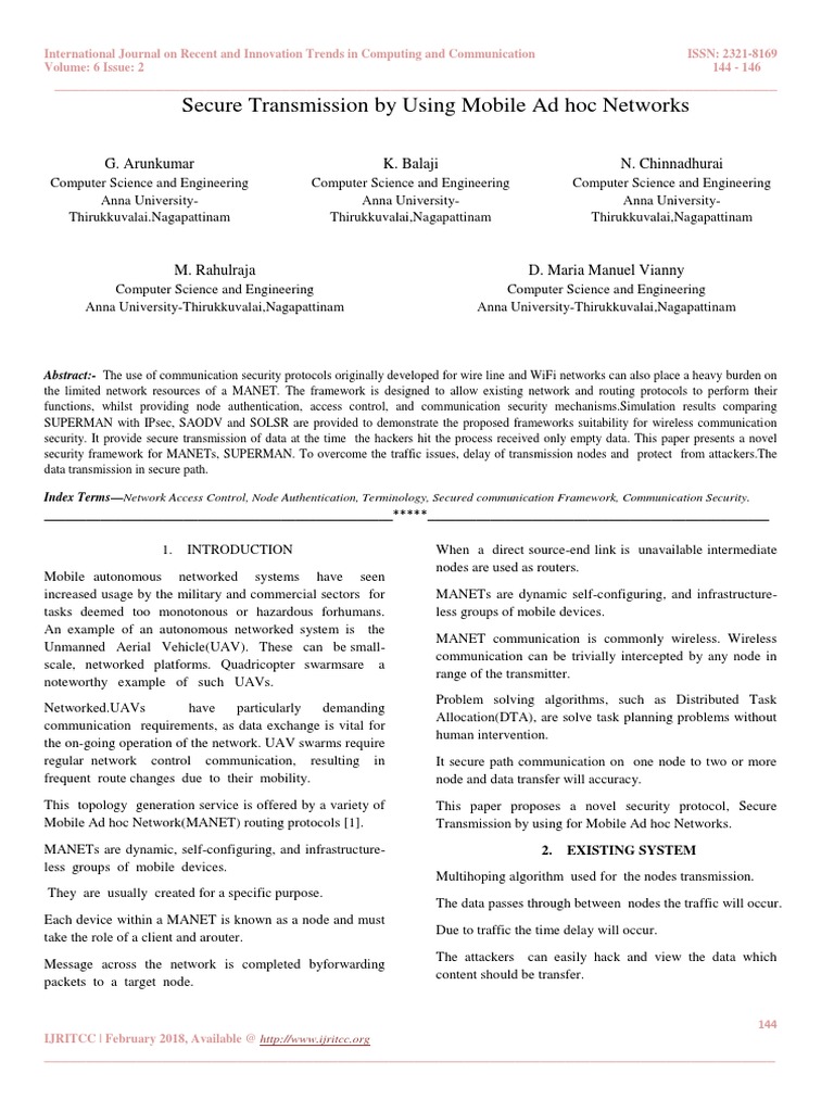 Secure Transmission in Mobile Ad Hoc Networks | PDF | Wireless Ad Hoc ...