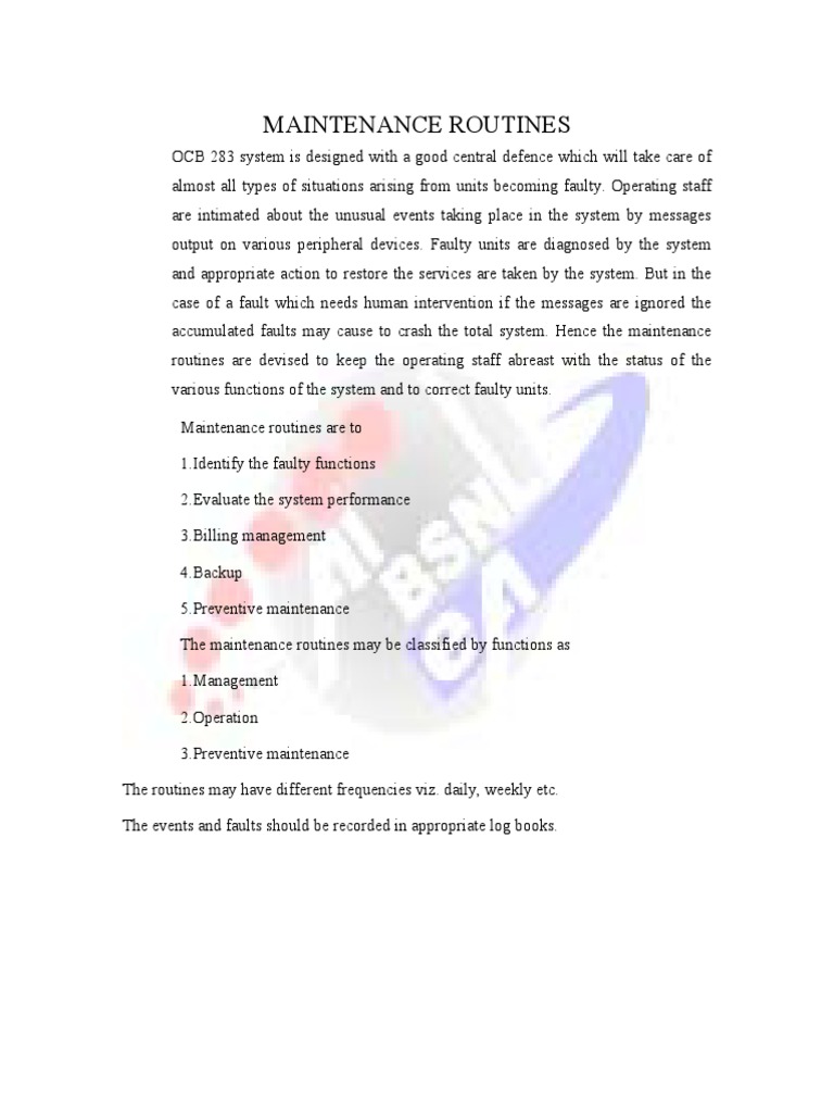 OCB Maintenance PDF Telephone Exchange Backup