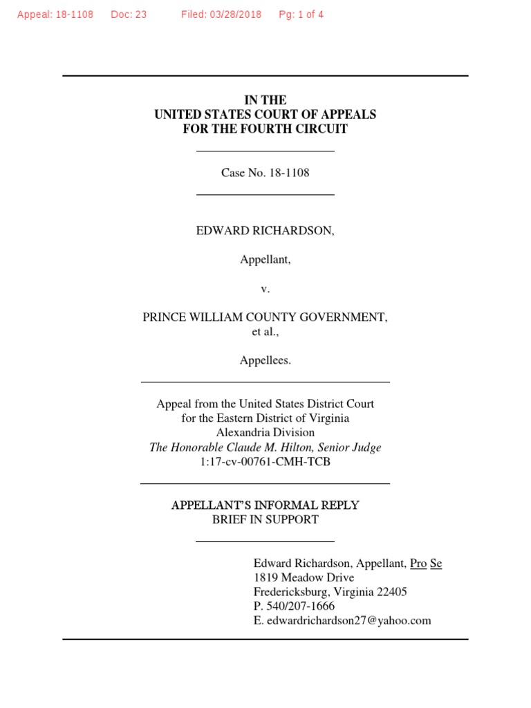 USCA 18-1108 - D.E. 23 - Appellant's Reply Brief | PDF | Pro Se Legal ...