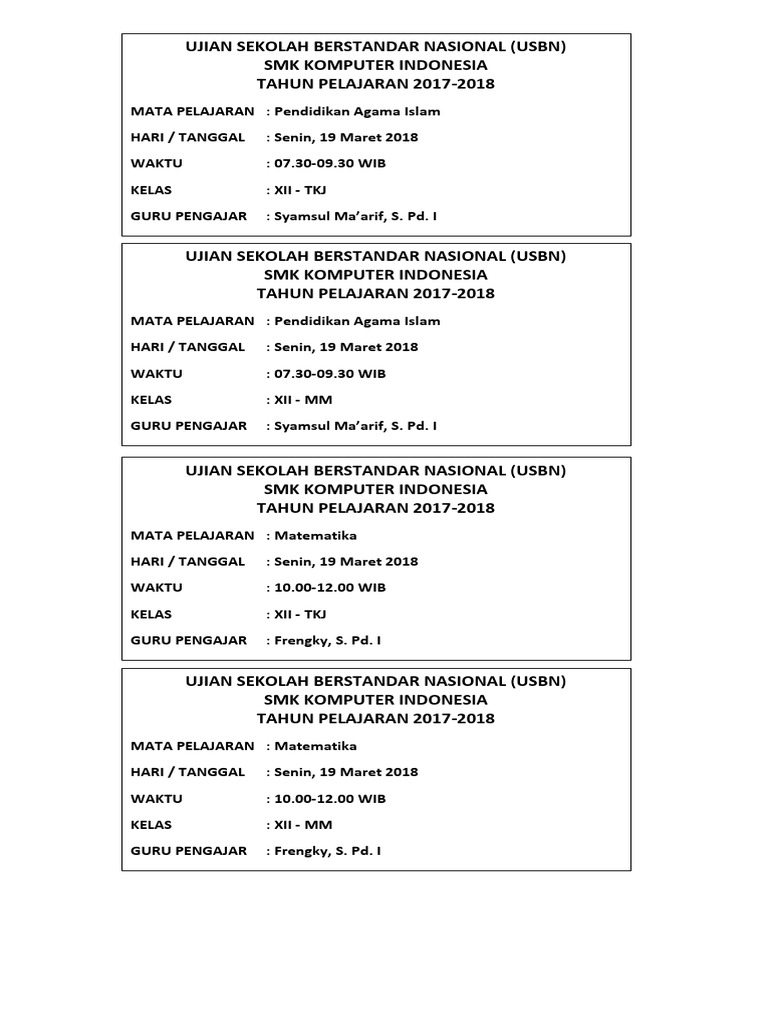 Cover Amplop Soal Ujian Sekolah Doc Guru Paud