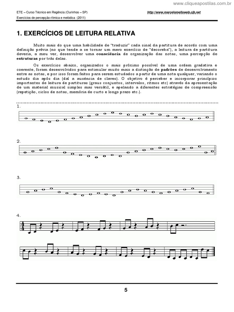 Exercícios de Leitura Rítmica e Melódica | PDF