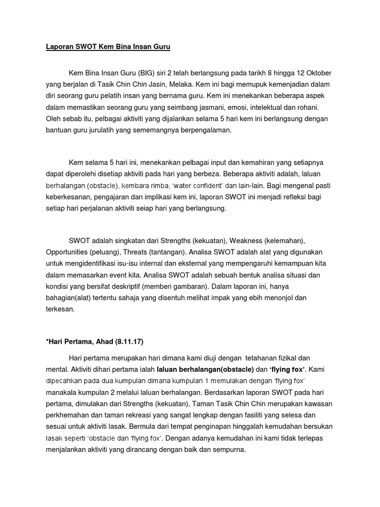 Laporan Swot Kem Bina Insan Guru