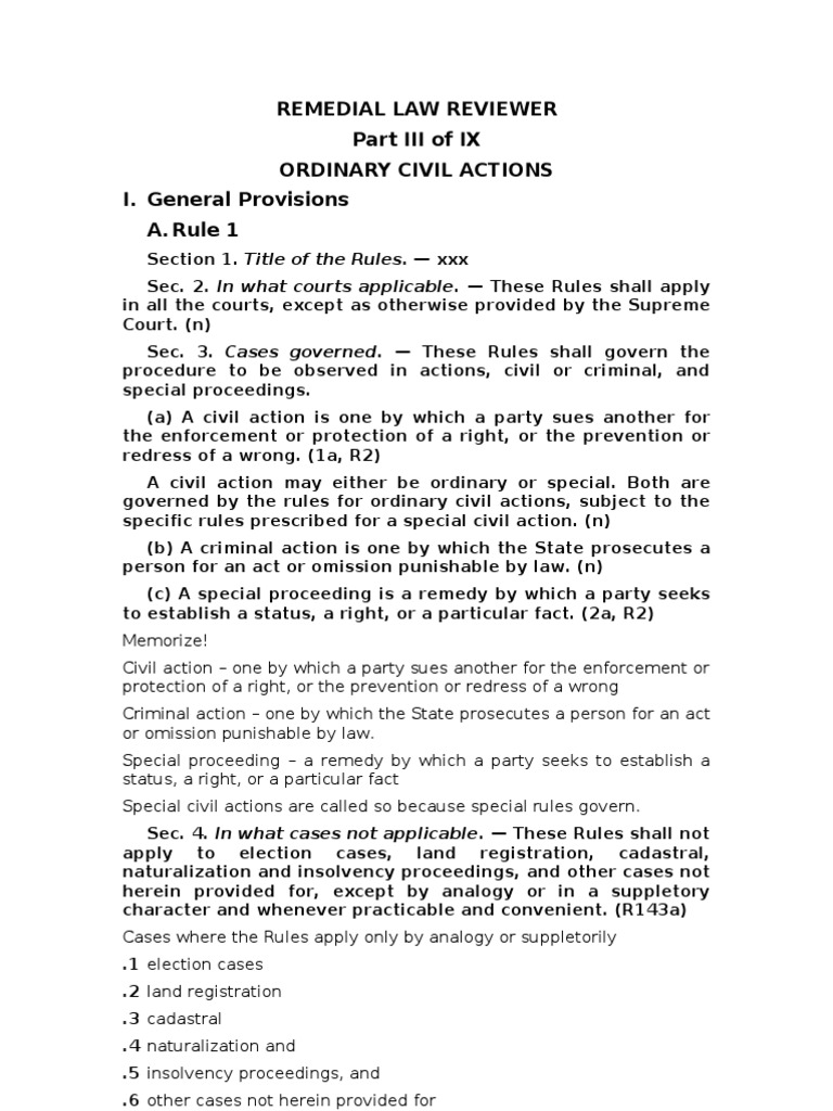 Remedial Law Reviewer | PDF | Joinder | Lawsuit