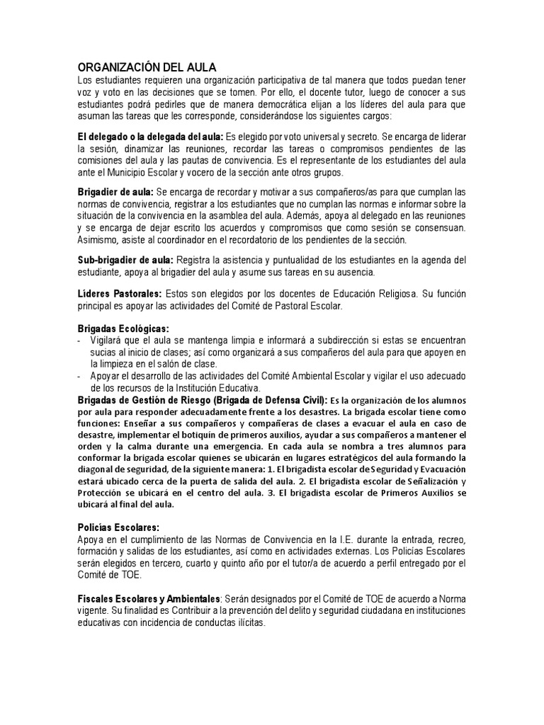 Organización Participativa del Aula Escolar | PDF | Salón de clases ...