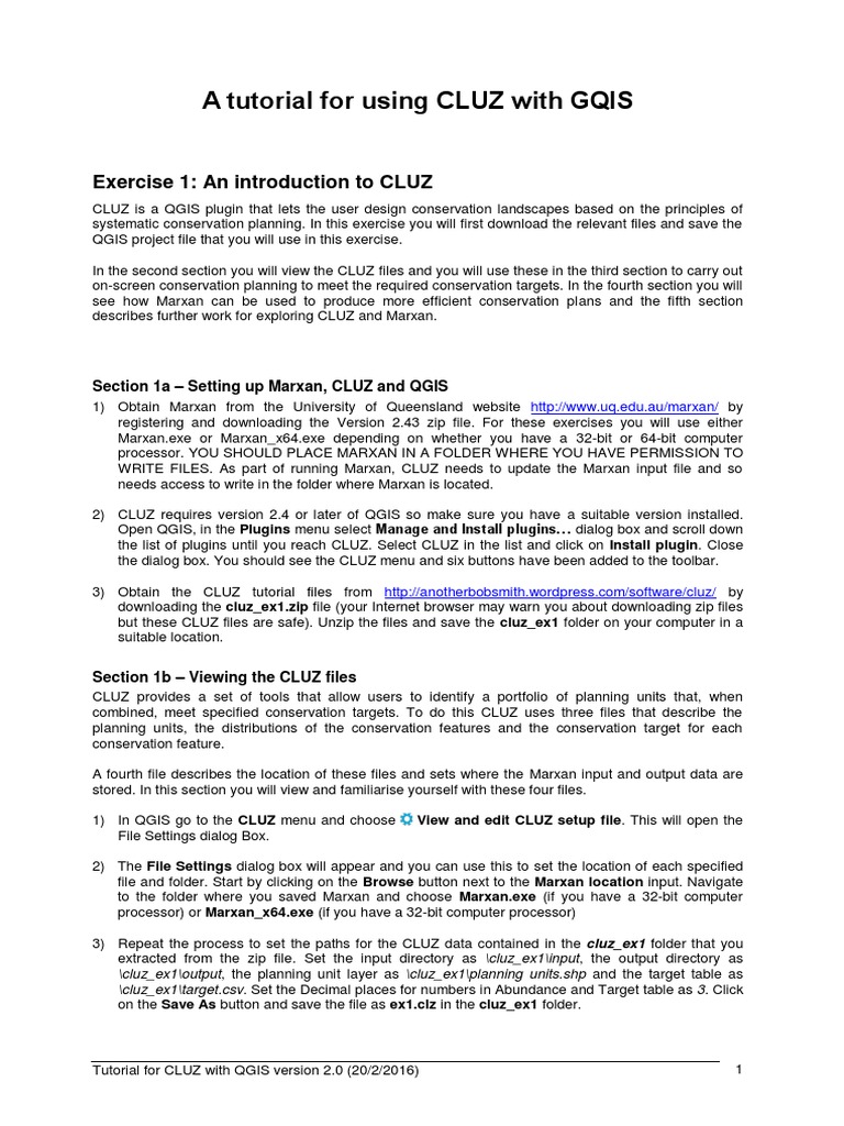 CLUZ Tutorial for QGIS Users | PDF | Comma Separated Values | Zip (File ...