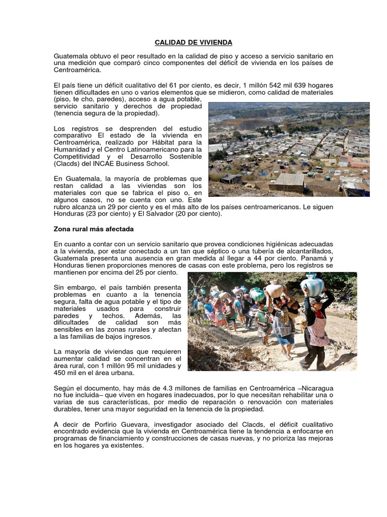 Calidad de Vivienda en Guatemala: Análisis | PDF | Naturaleza | Entorno ...