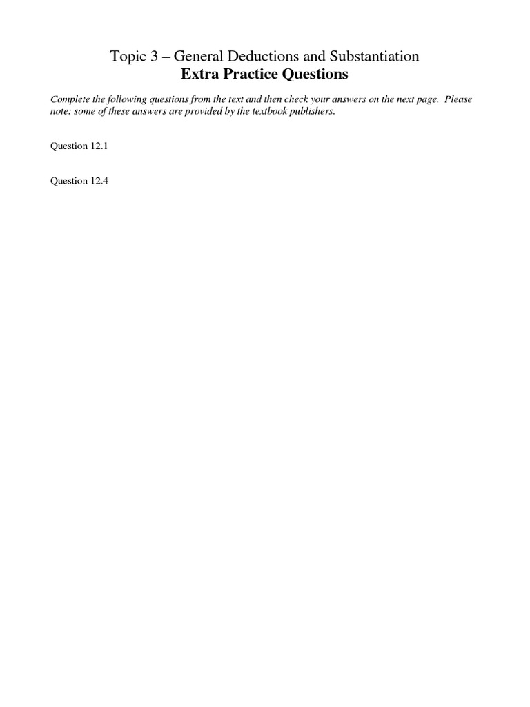 General Deductions and Substantiation: Answers to Extra Practice ...