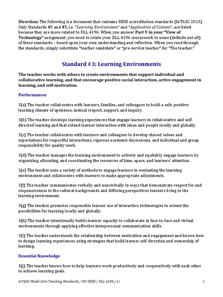 InTASC Teaching Standards Overview | PDF | Literacy | Learning