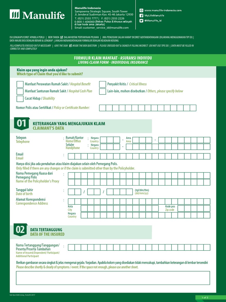 Formulir Living Claim - Asuransi Individu | PDF