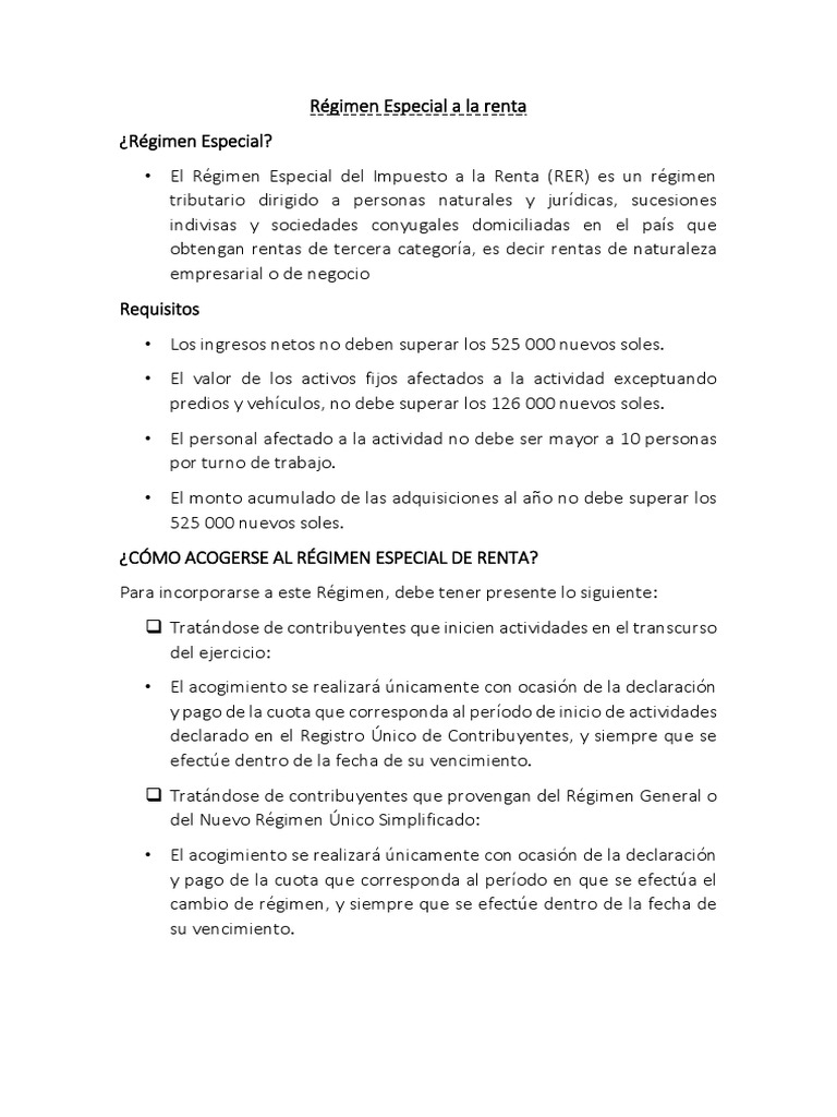 Régimen Especial A La Renta | PDF | Impuesto sobre la renta | Impuestos