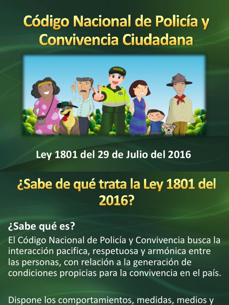 Código Nacional de Policía Diapositivas LEY 1801 DE 2016 PDF