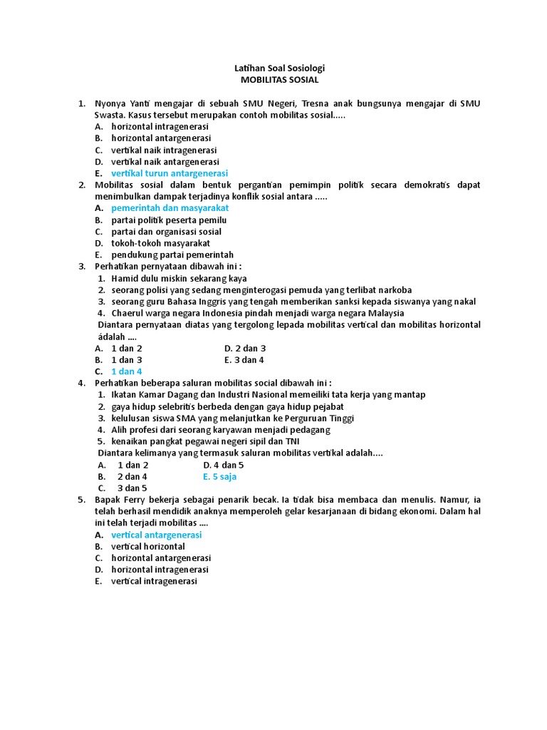 Soal Mobilitas Sosial Jawabanku