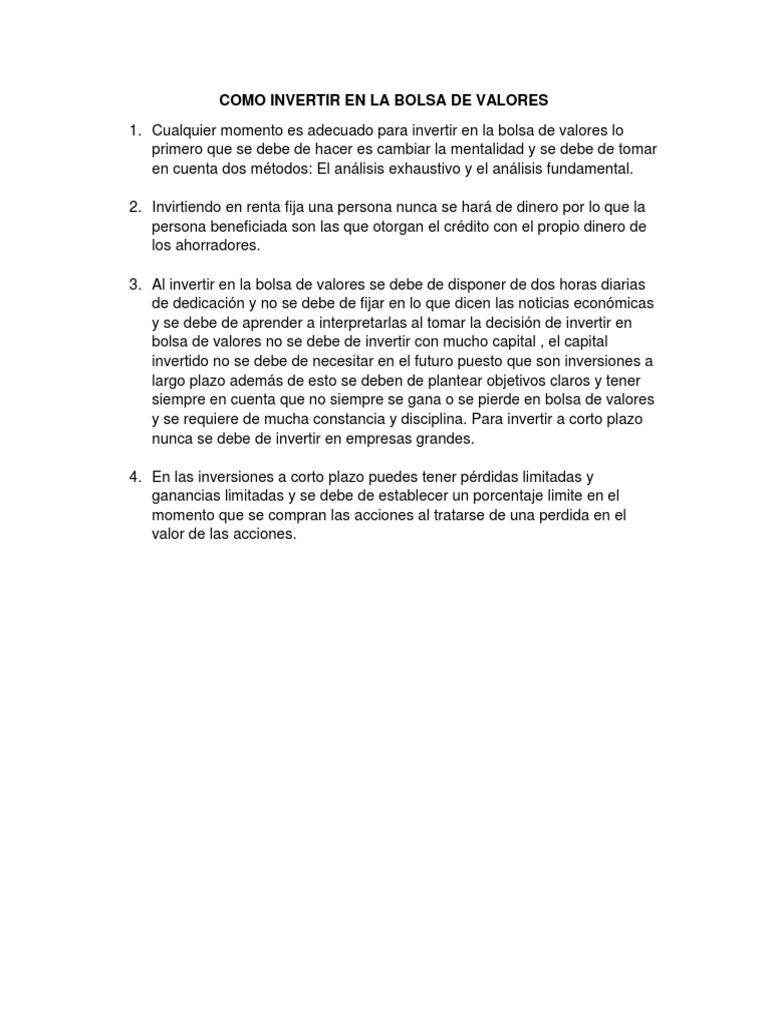 Como Invertir en La Bolsa de Valores | PDF