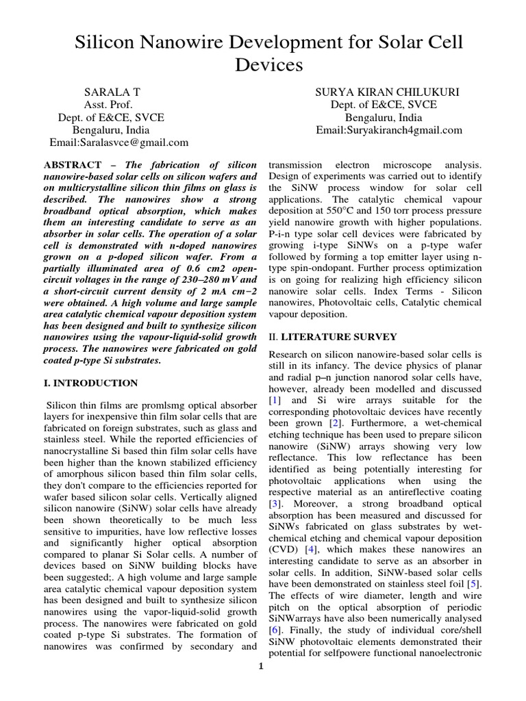 IEEE Si Nanowire Based Solarcell | PDF | Solar Cell | Thin Film Solar Cell