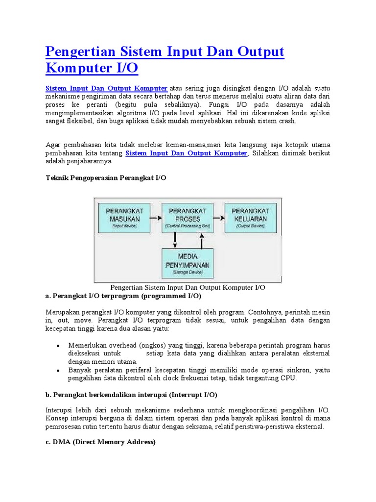 Pengertian Sistem Input Dan Output Kompu | PDF