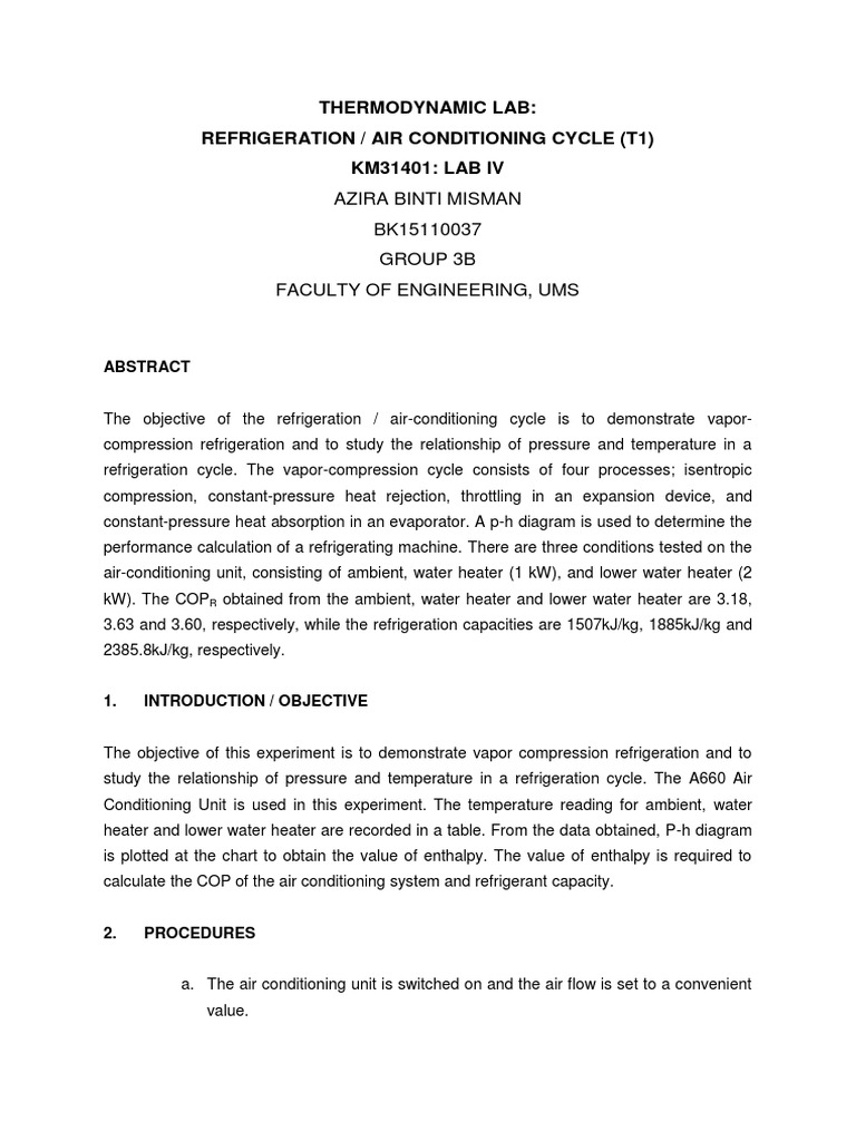 Lab Report Air Conditioning PDF Refrigeration Air Conditioning