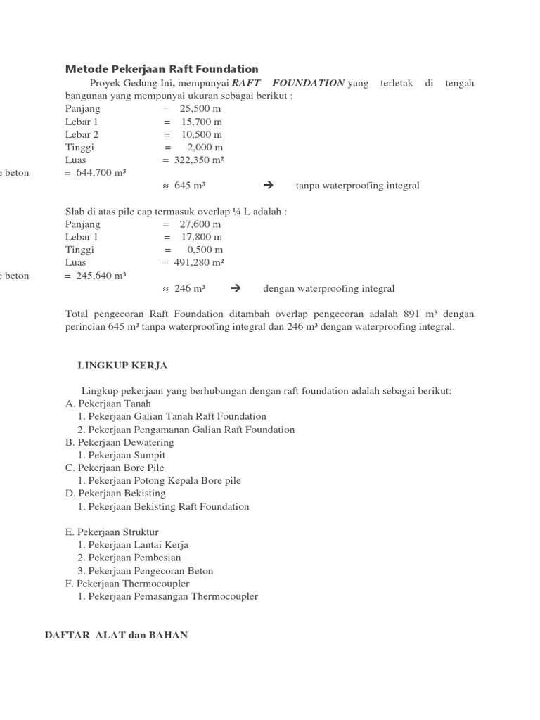 Metode Pekerjaan Raft Foundation | PDF