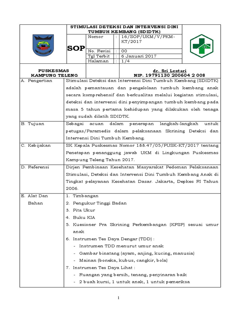 Prosedur SDIDTK di Puskesmas | PDF