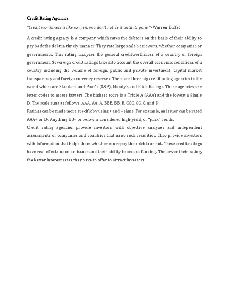 Credit Rating Agencies | PDF | Credit Rating Agency | Credit Rating