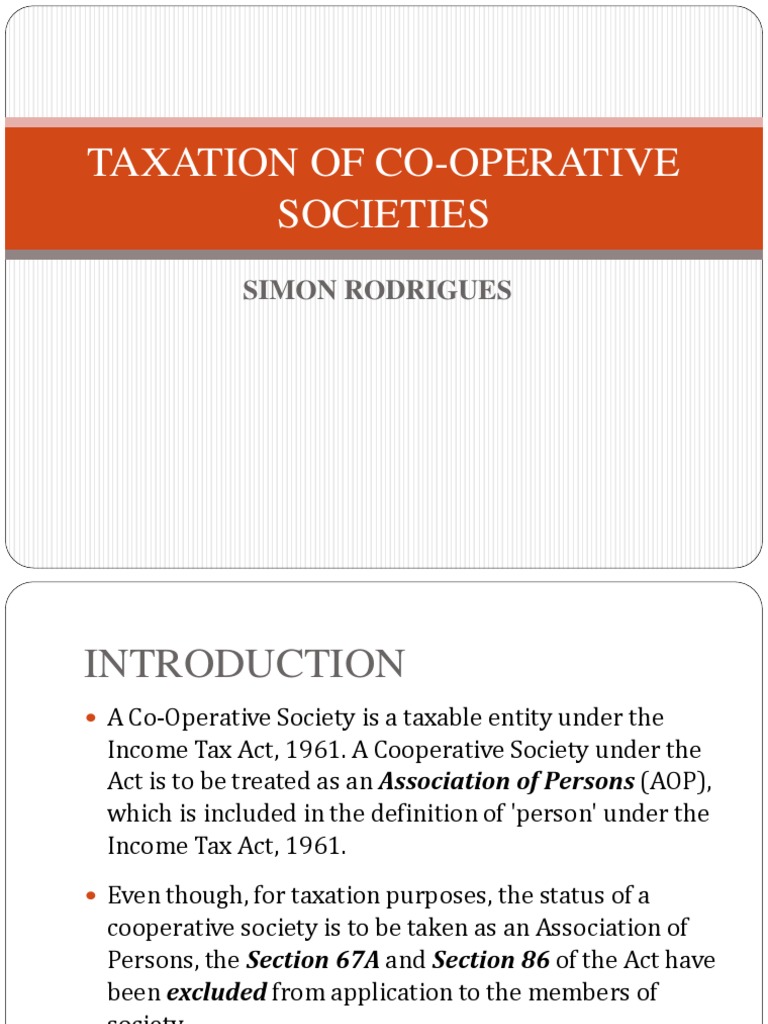Taxation of Cooperative Societies CA Simon Rodrigues1 PDF Tax