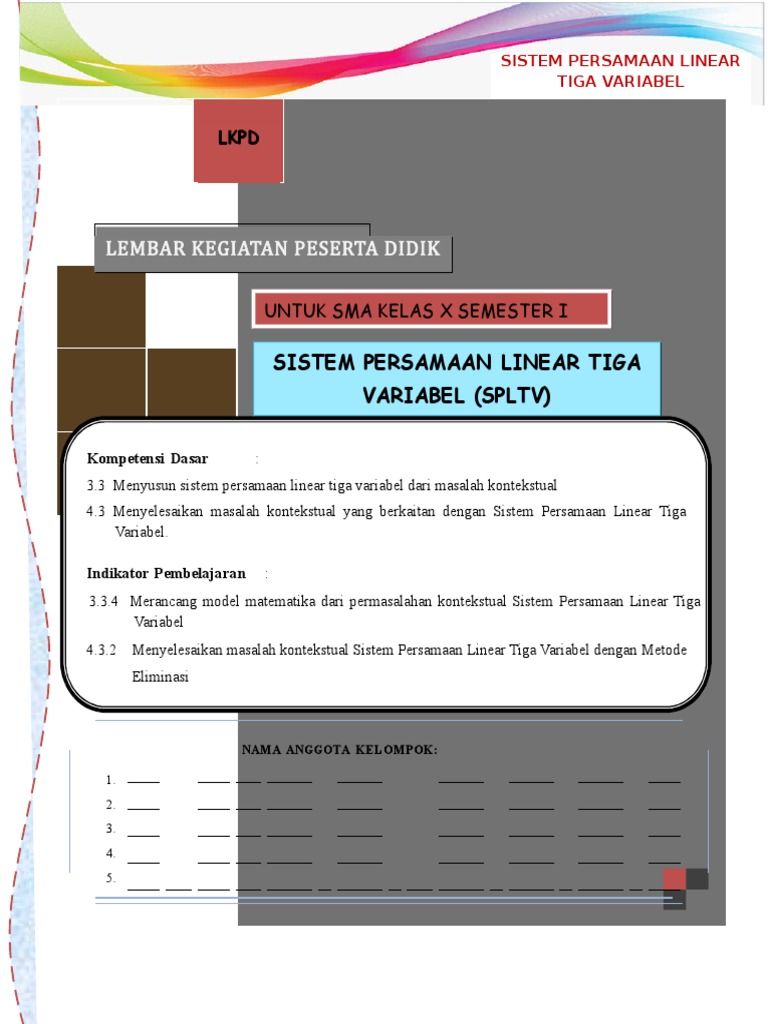 Contoh Soal Sistem Persamaan Linear Tiga Variabel Dari Masalah