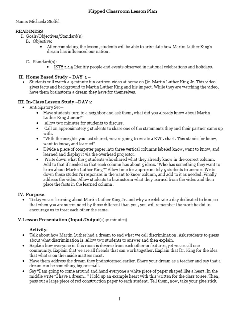 Flipped Classroom MLK Lesson Plan | PDF | Communication | Cognition
