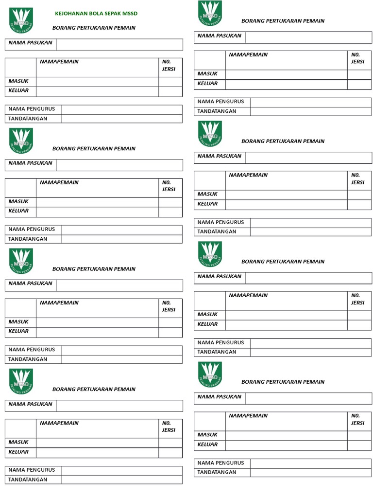 Borang Pertukaran Pemain 2018 | PDF
