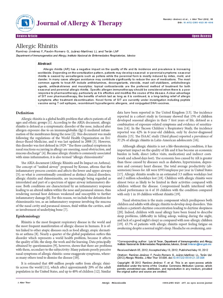 Allergic Rhinitis 2155 6121.S5 006 | PDF | Allergy | Allergen