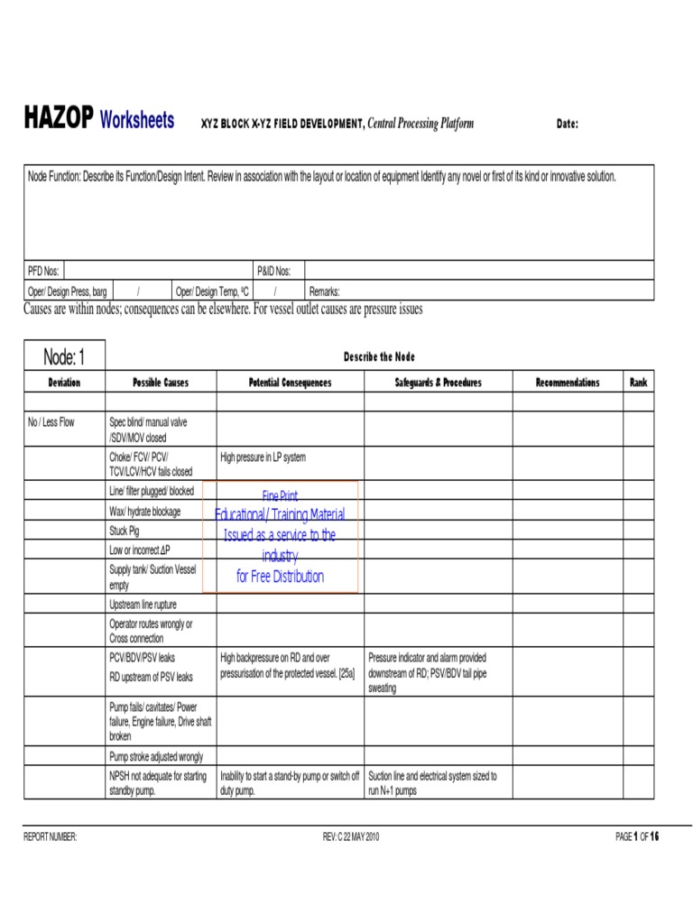 HAZOP Worksheet for Central Processing | PDF | Leak | Explosion