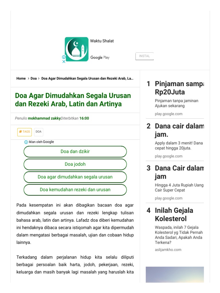 Doa Agar Dimudahkan Segala Urusan Dan Rezeki Arab Latin Dan Artinya Muslim Dakwah Pdf
